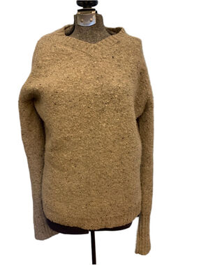 Women's ISDA & CO Beige Brown Flecked V-Neck Sweater M
